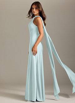Azazie Kinsley Vestidos de damas de honor Vestido de Vidrio Marino de Satén Elástico de Corte Sirena con Corte Lateral image4