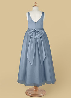 Azazie Marybell Flower Girl Dresses Dusty Blue A-Line Bow Tulle Dress image10