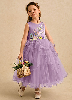 Azazie Savannah Flower Girl Dresses Wisteria Ball-Gown Lace Tulle Dress image1