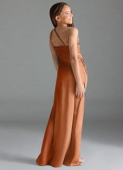 Azazie Eren Junior Copper Sheath Pleated Stretch Satin Dress image5