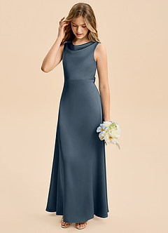 Azazie Kiki Junior Twilight A-Line Bow Stretch Satin Dress image4