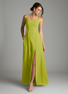 Azazie Debra Bridesmaid Dresses Lemongrass A-Line with Pockets Chiffon Convertible Dress image4
