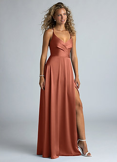 Azazie Davis Bridesmaid Dresses Clay A-Line Pleated Stretch Satin Dress image5
