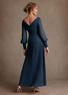 Azazie Paterson Mother of the Bride Dresses Dark Navy A-Line Pleated Chiffon Dress image2