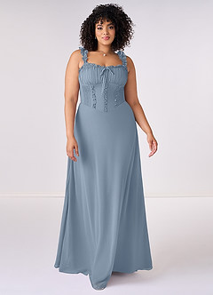 Barbie ♥ Azazie Jurken voor bruidsmeisjes Jurk van Chiffon met A-Lijn Sweetheart Halslijn Stoffig Blauw image6