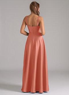 Azazie Shaude Bridesmaid Dresses Salmon Pink A-Line Pleated Stretch Satin Dress image6