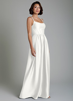 Azazie Mona Bridesmaid Dresses White A-Line Corset Stretch Satin Dress image5