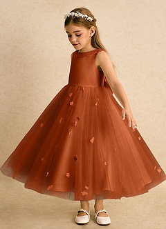 Azazie Angel Abiti da Ragazza di Fiori Abito Principessa in Tulle Fiocco Arancia Bruciata image4