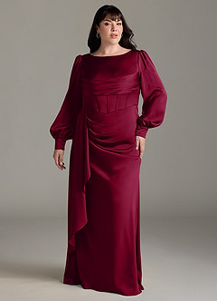 Azazie Raye Bridesmaid Dresses Burgundy Mermaid Long Sleeve Stretch Satin Dress image7