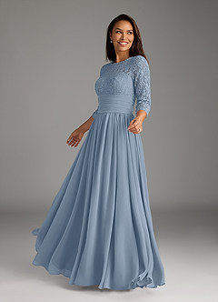 Azazie Olga Mother of the Bride Dresses Dusty Blue A-Line Lace Chiffon Dress image3