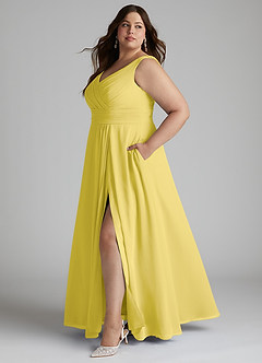 Azazie Karina Bridesmaid Dresses Canary A-Line Pleated Chiffon Dress image7