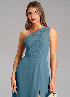 Azazie Phaedra Brautjungfernkleider A-Linie One-Shoulder Chiffon Kleid Bermudablau image8