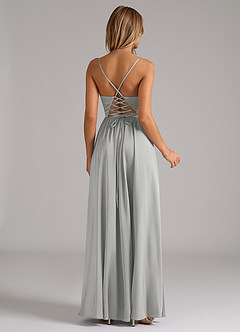 Azazie Aaida Bridesmaid Dresses Silver A-Line Corset Stretch Satin Dress image6