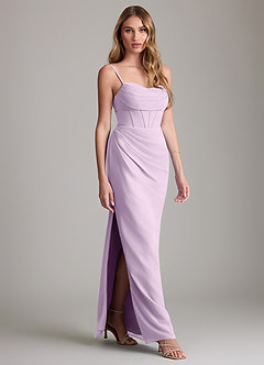 Azazie Mai Bridesmaid Dresses Frosted Lilac Sheath Pleated Chiffon Dress image3
