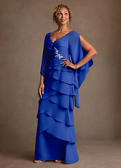 Azazie Arabinda 신부의 어머니 드레스 쉬스 셔링 쉬폰 플로어 길이 드레스 image3