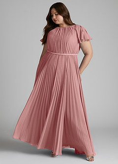Azazie Kara Robes de demoiselle d'honneur modestes Robe Trapèze Plissée Longueur ras du sol Mousseline de soie image12