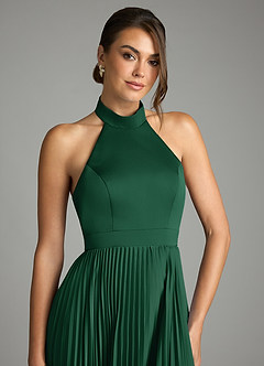 Azazie Zienna 신부 들러리 드레스 A라인 주름진 스트레치 새틴 바닥 길이 드레스 image5