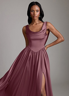 Azazie Novi Bridesmaid Dresses Amethyst A-Line with Pockets Stretch Satin Dress image3