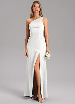 Azazie Phaedra Suknie dla druhen Linia A Jedno ramię Satyna elastyczna Do ziemi Sukienka image9