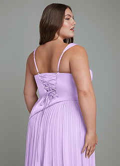 Azazie Stephanie Robes de demoiselle d'honneur Robe Trapèze en Satin extensible Plissé Lilas image12