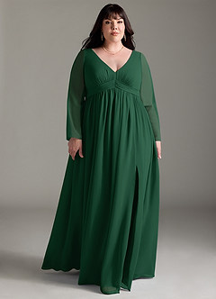 Azazie Teton Maternity Bridesmaid Dresses A-Line Long Sleeve Chiffon Floor-Length Dress image9