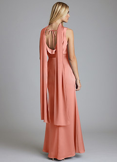 Azazie Tallie Bridesmaid Dresses Coral Mermaid Pleated Stretch Satin Dress image4