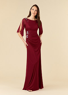 Azazie Magdalene Mother of the Bride Dresses Burgundy Sheath Sequins Mesh Dress image1