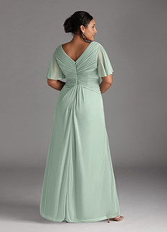 Azazie Emmeline Mother of the Bride Dresses Agave A-Line V-Neck Pleated Mesh Dress image2