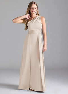 Azazie Dallas Bridesmaid Dresses White Alabaster A-Line One Shoulder Stretch Satin Dress image1