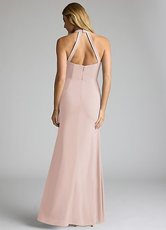 Azazie Galicia Bridesmaid Dresses Blushing Pink Mermaid Halter Pleated Stretch Chiffon Dress image4