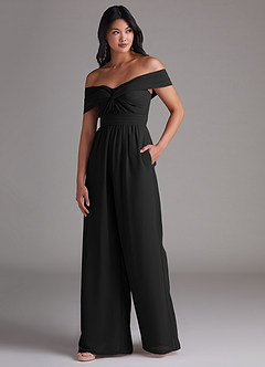 Azazie Lamara Brautjungfernkleider Wandelbar Schulterfrei Chiffon Overall/Jumpsuit Schwarz image4