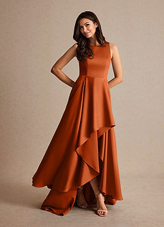 Azazie Niles Vestidos para mãe da noiva Vestido Laranja Queimada de Cetim elástico de Linha A com Trens image7