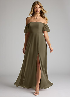 Azazie Sue Brautjungfernkleider Wandelbar Eine Linie Schulterfrei Chiffon Kleid Weidengrün image1