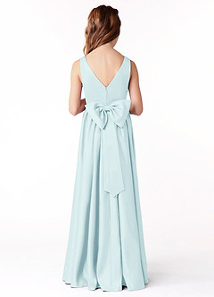 Azazie Hathaway Junior Sea Glass A-Line Bow Matte Satin Dress image2