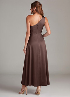 Azazie Brooke Bridesmaid Dresses Ganache A-Line One Shoulder Stretch Satin Dress image7