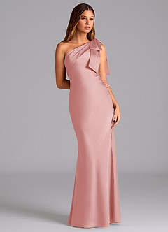 Azazie Yuanna Bridesmaid Dresses Powder Pink Mermaid One Shoulder Stretch Satin Dress image5