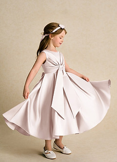 Azazie Lady Flower Girl Dresses Rose Petal A-Line Pleated Matte Satin Dress image4