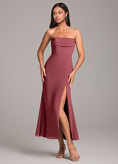 Azazie Saige Vestidos de damas de honor Vestido de Merlot de Gasa de Corte Recto Convertible con Vestidos sin tirantes image6