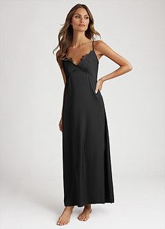 front Satin and Lace Midi Slip Dress