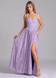 Azazie Francis Brautjungfernkleider A-Linie Korsett Blumen-Burnout Kleid Flieder image4