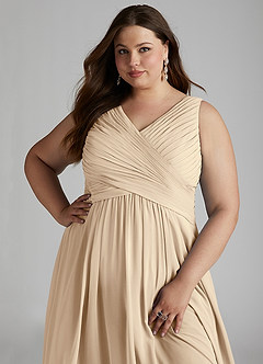 Azazie Flora Bridesmaid Dresses Champagne A-Line Pleated Chiffon Dress image15