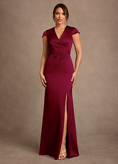 Azazie Rilda 신부의 어머니 드레스 쉬스 레이스 스트레치 새틴 플로어 길이 드레스 image1