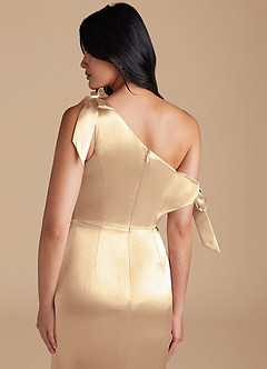 Azazie Xyla Vestidos de damas de honor Vestido de Oro de Satén Metálico de Corte Recto Convertible con Vestidos sin tirantes image4