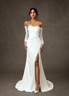 Azazie Onyx Wedding Dresses Diamond White Mermaid Sequins Crepe Back Satin Dress image9