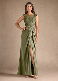 Azazie Santa Barbara Final Sale Pistachio Sheath Pleated Stretch Satin Dress image1