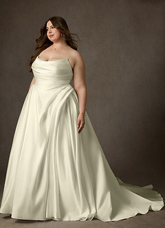 Azazie Adelise Wedding Dresses Cream Ball-Gown Strapless Satin Dress image3