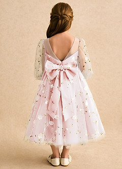 Azazie Elowen Flower Girl Dresses Blushing Pink A-Line Sweetheart Neckline Lace Dress image2