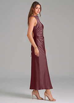 Azazie Evadne Vestidos de damas de honor Vestido de Sangrado de Satén Elástico de Corte Recto con Plisado image4