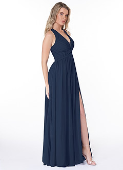 Azazie Jaclyn Bridesmaid Dresses Dark Navy A-Line Pleated Chiffon Dress image4
