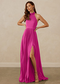 Christian Siriano Bridal for Azazie 1007 Bridesmaid Dresses Fuchsia A-Line Pleated Stretch Satin Dress image4